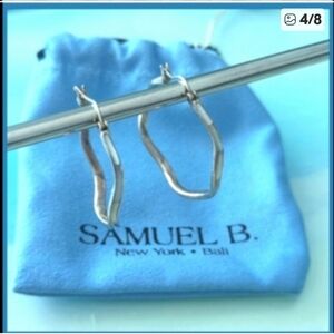 Samuel B Sterling WAVY 925 silver  mother of pearl 1.5 in. hoop earrings  Gift